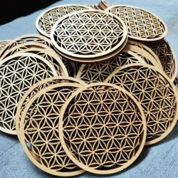 Set of 3 Wooden Flower of Life Meditation Accessories, 9 cm | VED-DIST