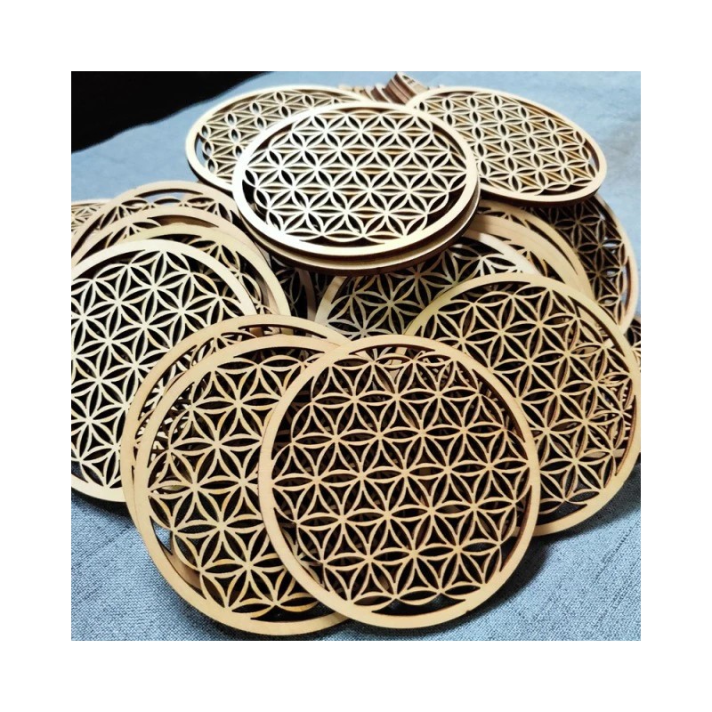 Set of 3 Wooden Flower of Life Meditation Accessories, 9 cm | VED-DIST